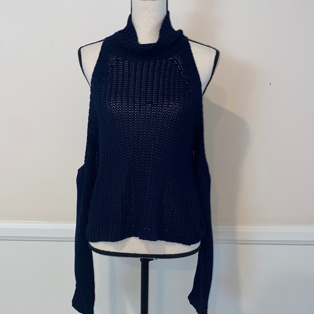 Olivaceous Navy Cold Shoulder Sweater